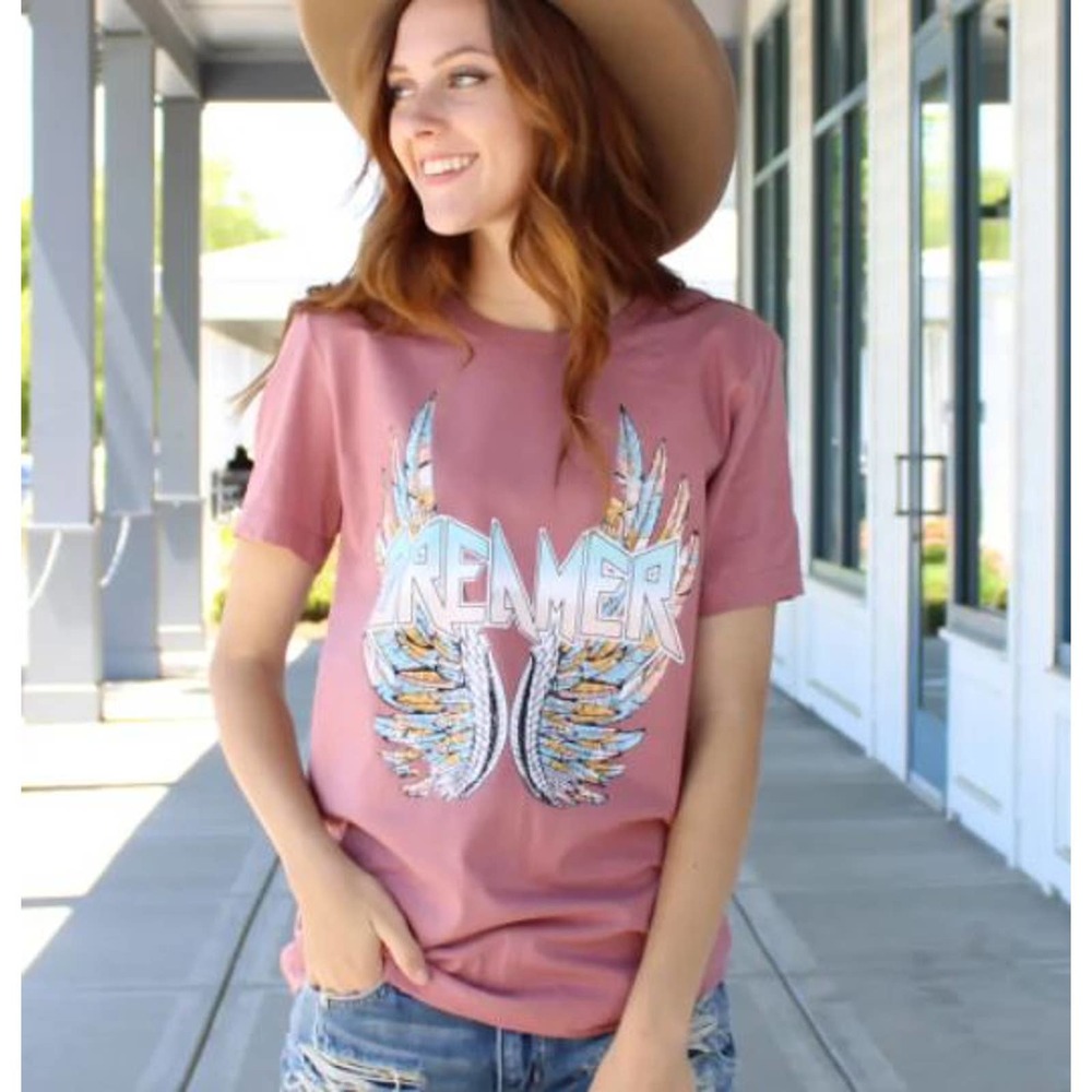 Mauve Dreamer Wings Boho Graphic Tee - XL